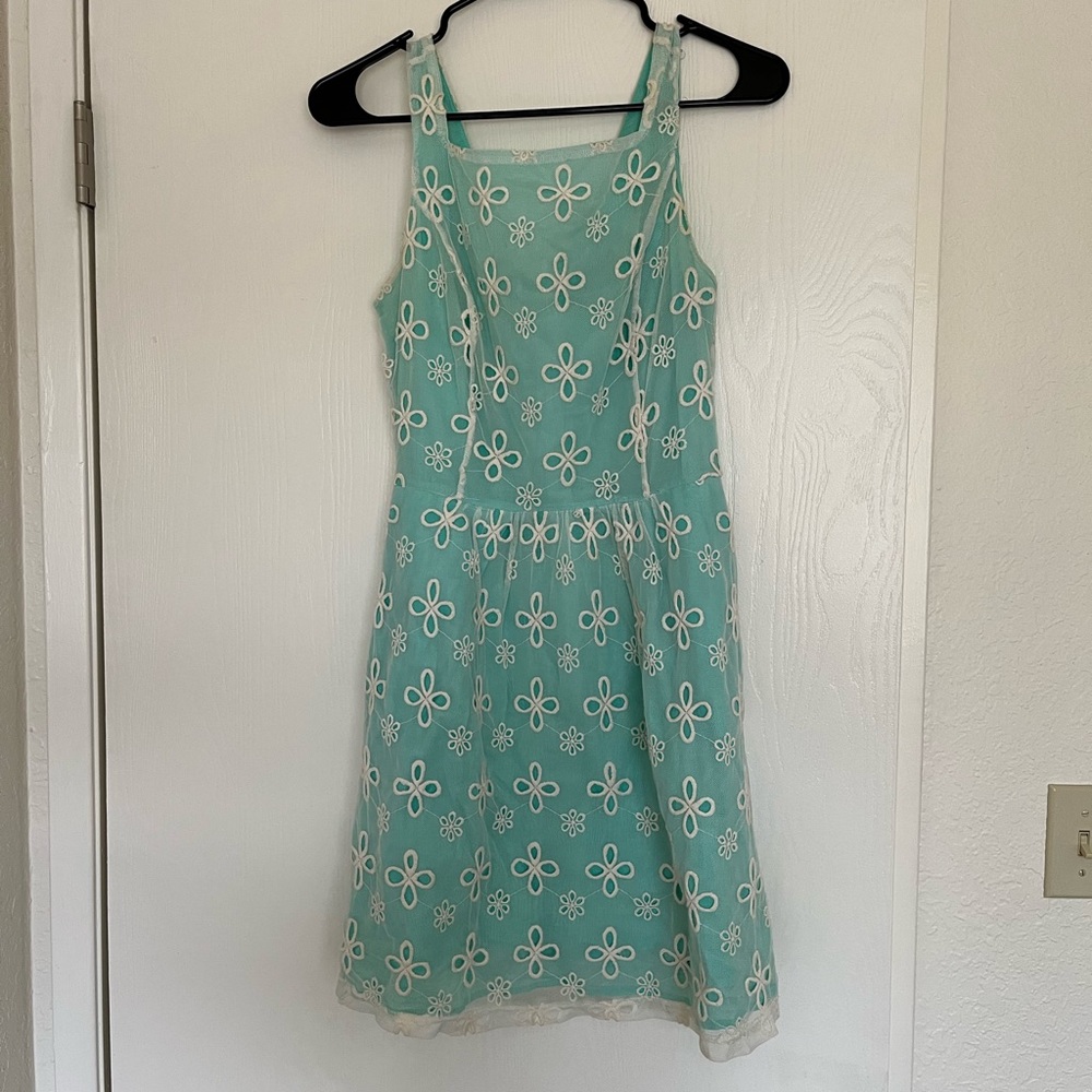 Teal Dress with white cutout overlay